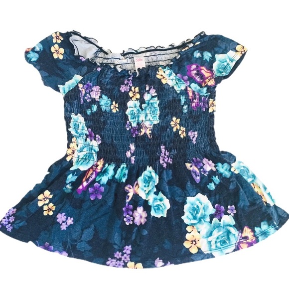 JUSTICE Off Shoulder Top/Blouse With Scalloped Trim & Ruched Waist Blue Girls 8Y - Picture 1 of 12